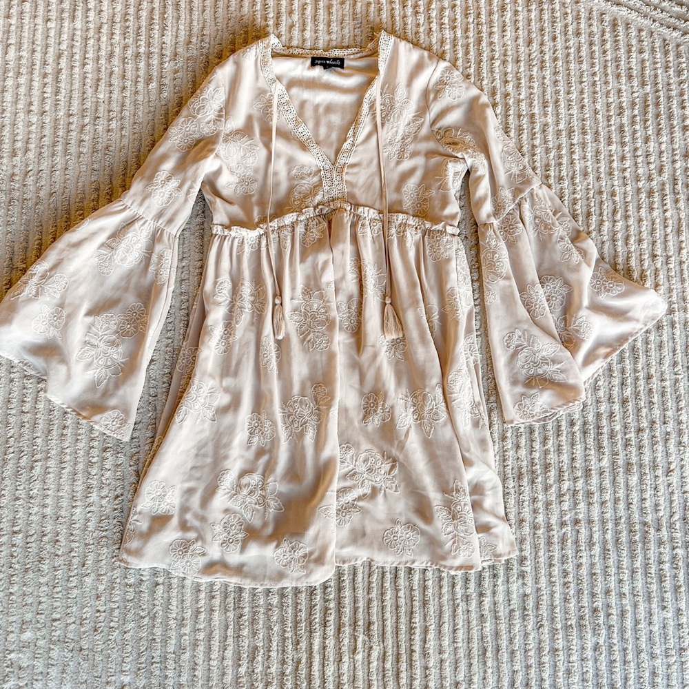 Sequin Hearts Cream Boho Embroidered Dress